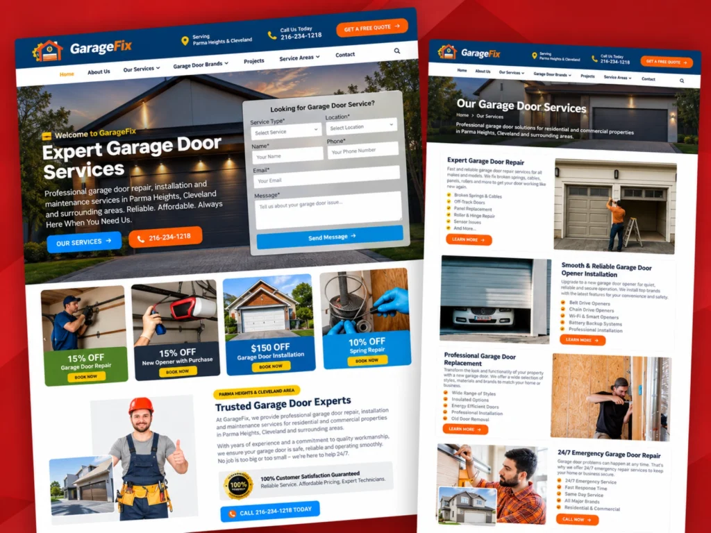 GarageFix garage door repair, installation and maintenance website design