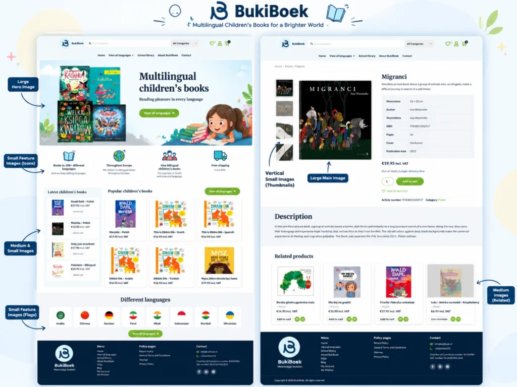 BukiBoek multilingual children’s book eCommerce website design and product page