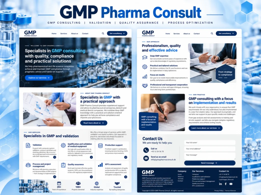 GMP Pharma Consult website design for GMP consulting, validation and quality assurance services